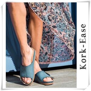 Kork-Ease Tutsi Slides Sandals Womens 10M Blue Soft Cork Flat Suede Slip On Kork